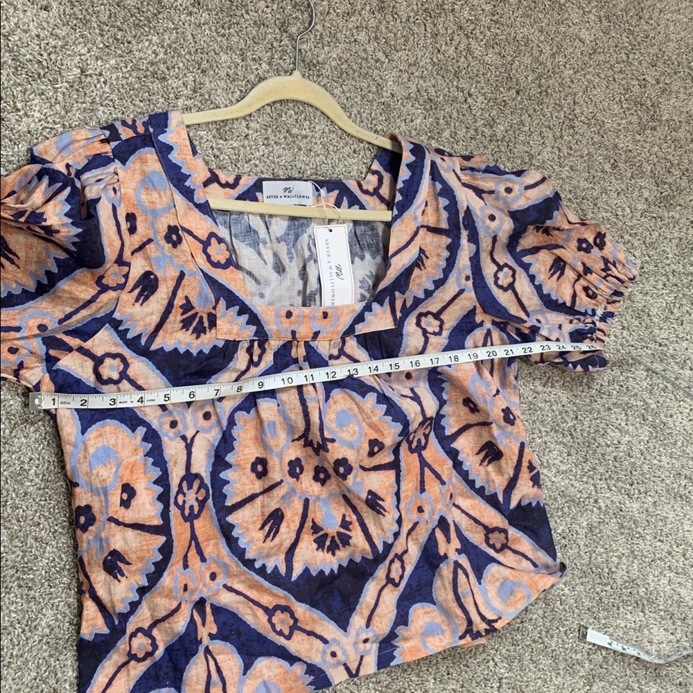 Never a Wallflower Blue Boho Print Short Sleeve Linen Blouse - Picture 9 of 9